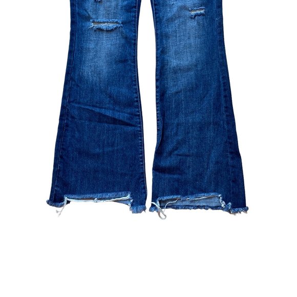Almost Famous Flare Jeans Distressed Holey Raw Hem Hippie Boho Retro Grunge-3 - Picture 4 of 15